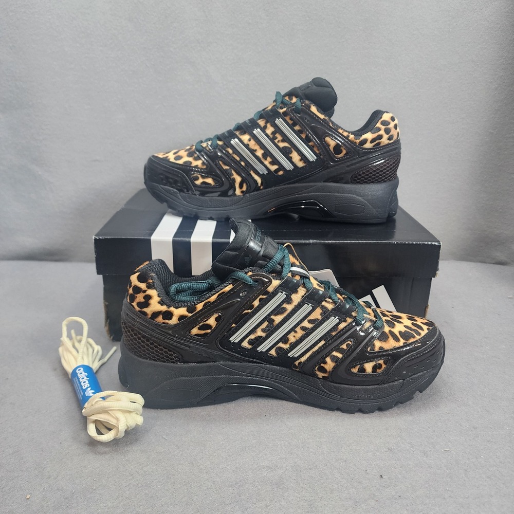 Adidas Adistar Control 5 Leopard Print Real Fur Sneakers Black Silver W 8 NIB